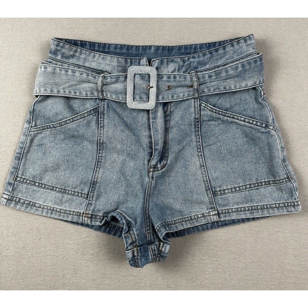Le Lis Collection Paper Bag Belt Denim Shorts 100% Cotton Micro Festival Boho